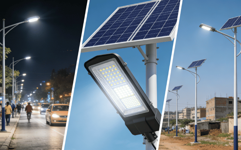 Solar street lights ensure public safety. Solar street lights ensure public safety.