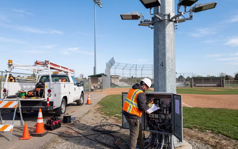 Baseball field lighting site inspection Baseball field lighting site inspection