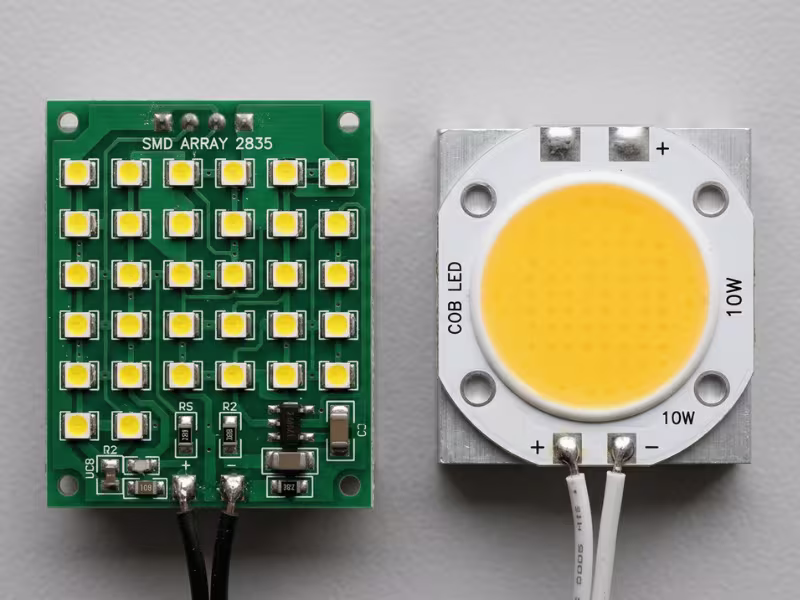Close up of SMD and COB light source structure Close up of SMD and COB light source structure