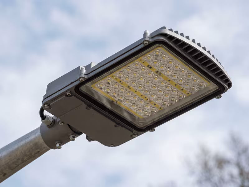 Close up of an LED street light luminaire and optics Close up of an LED street light luminaire and optics