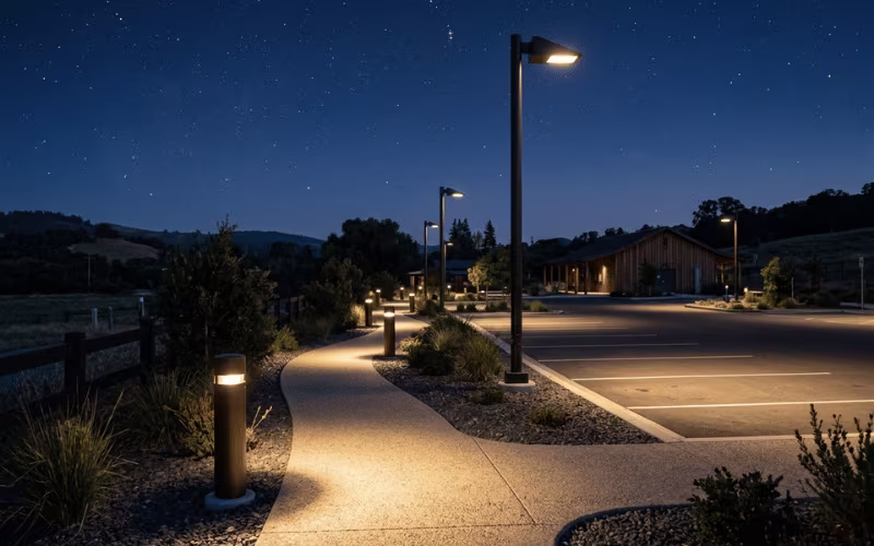 Dark sky compliant outdoor lighting scene