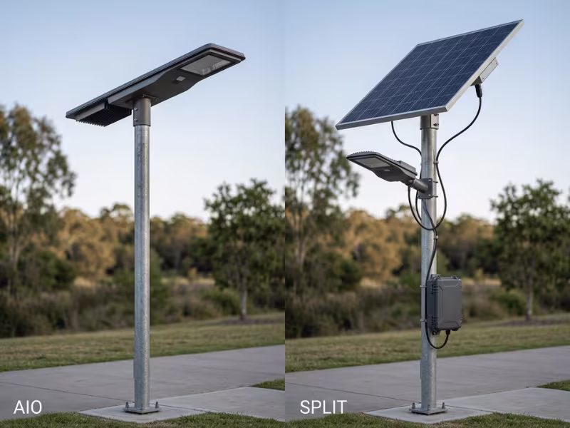 Integrated versus split solar street light Integrated versus split solar street light