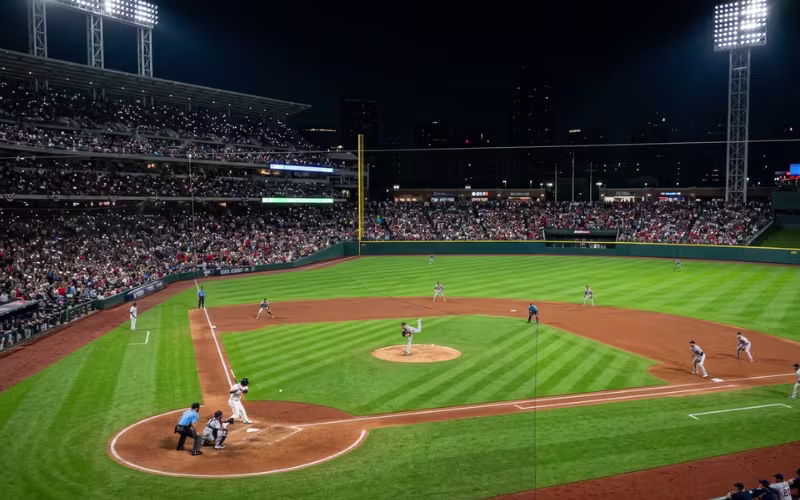 LED baseball field lighting at night