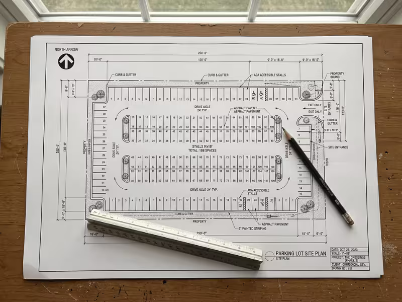 Parking lot site plan with dimensions and north arrow Parking lot site plan with dimensions and north arrow