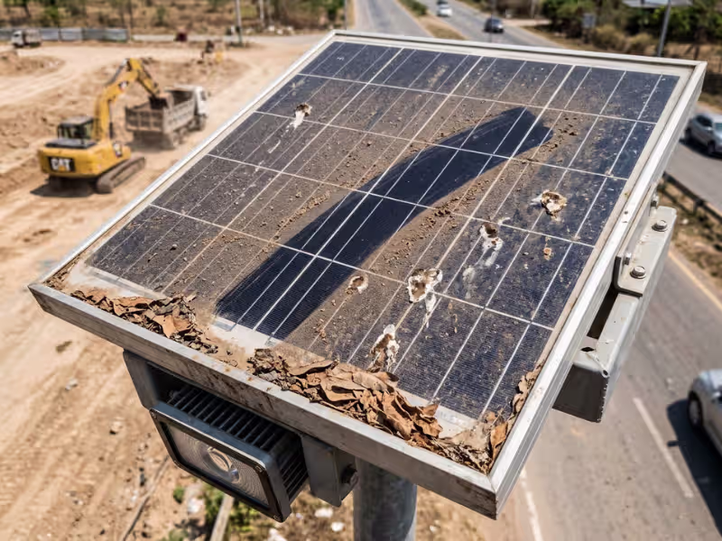 Dusty solar panel on a solar street light Dusty solar panel on a solar street light