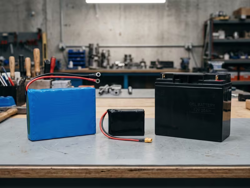 LiFePO4, lithium ion, and gel batteries side by side LiFePO4, lithium ion, and gel batteries side by side