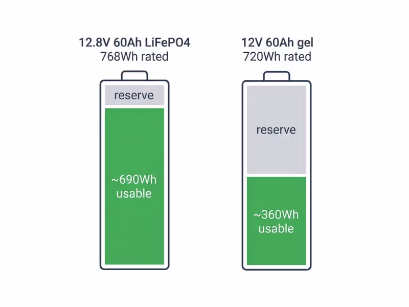 Rated vs usable capacity of LiFePO4 and gel batteries Rated vs usable capacity of LiFePO4 and gel batteries
