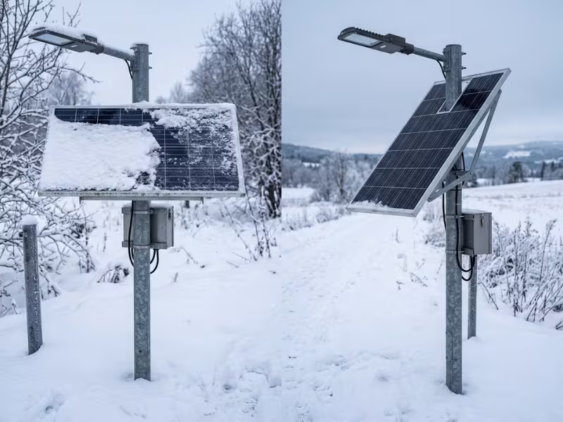 Snow on solar street light panel Snow on solar street light panel