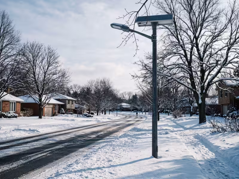 Solar street light in winter with low sun Solar street light in winter with low sun